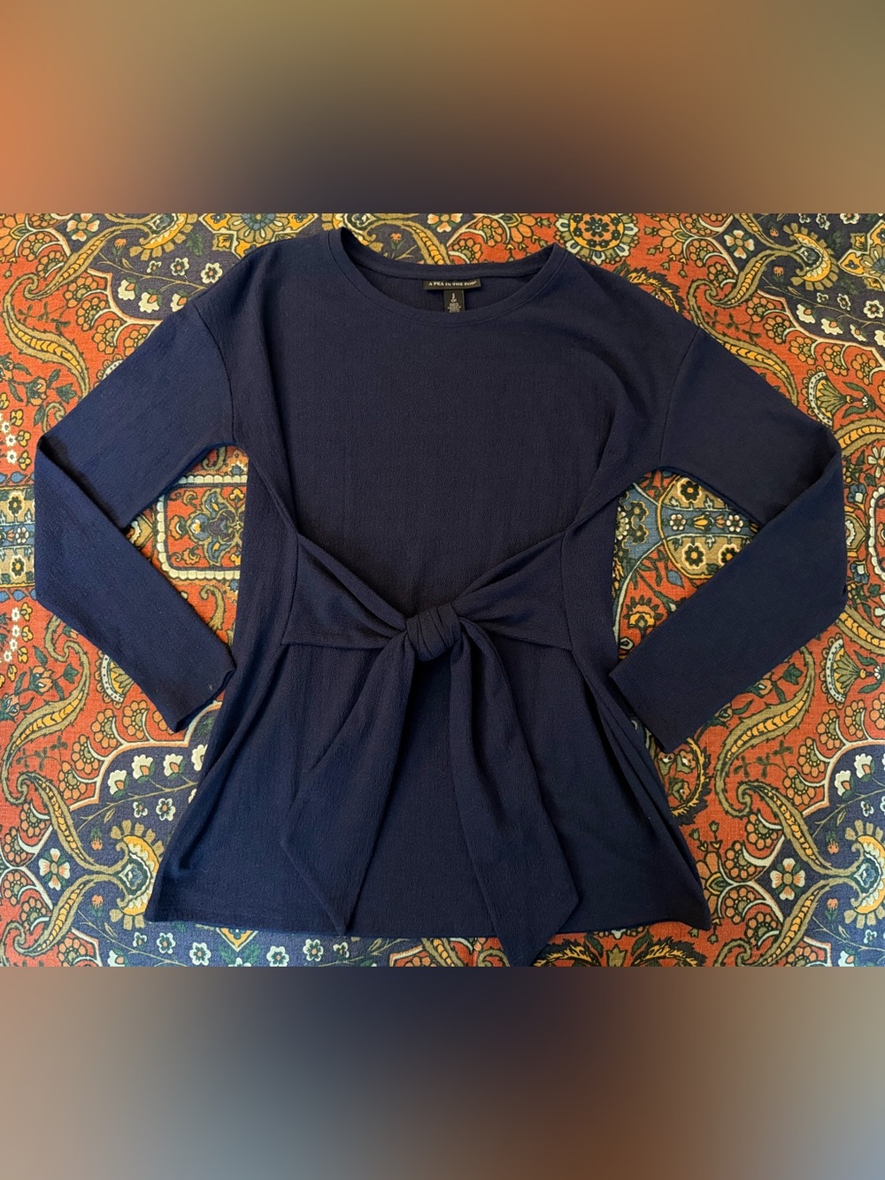 A Pea in the Pod Navy Textured Knot-Front Long Sleeve Tunic Career or Leisure